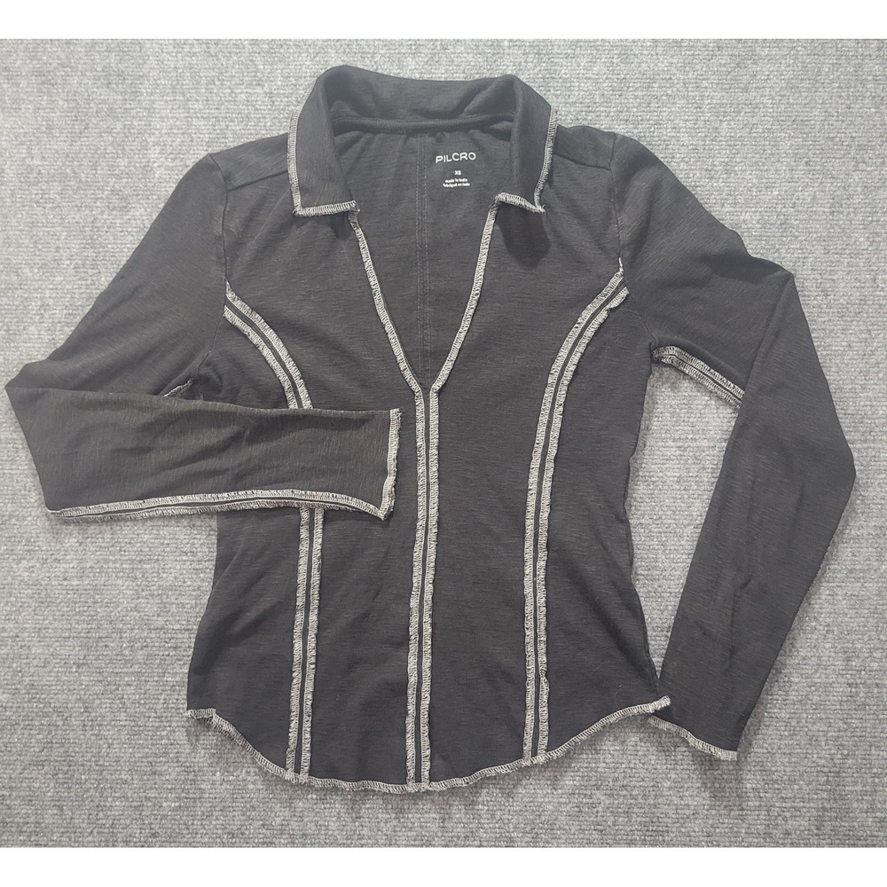Pilcro Anthropologie Gray Exposed Seam V-Neck Long Sleeve Top XS